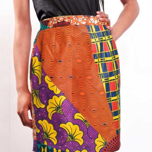 faux patchwork african print skirt