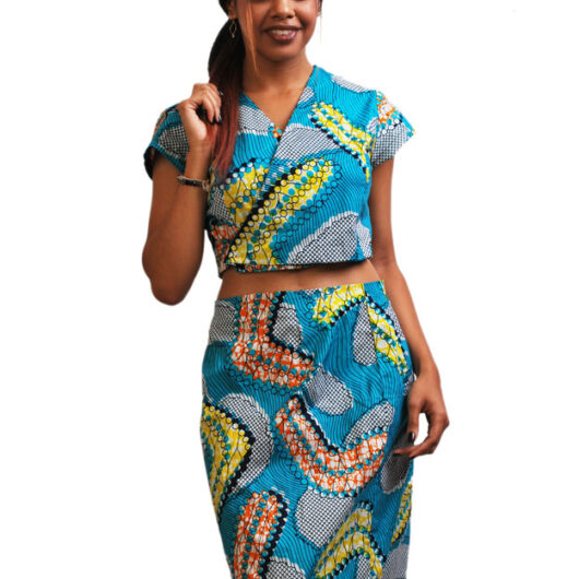 blue ankara 2-piece set african print skirt and crop top