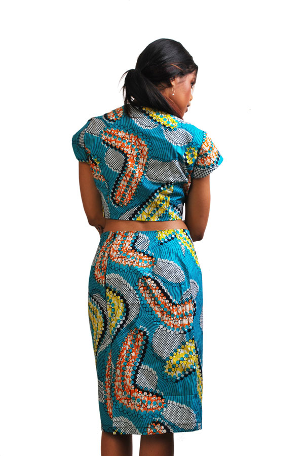 2 piece blue african print skirt and crop top set