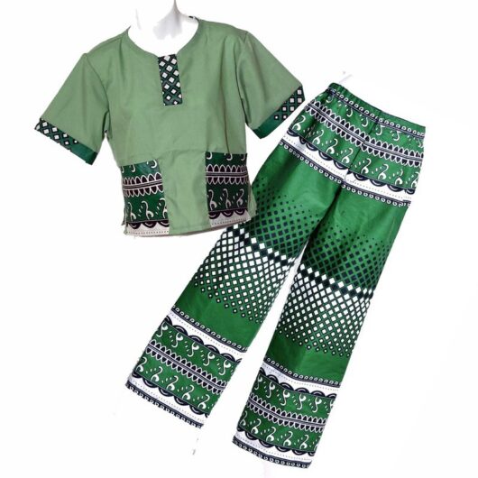 african print pants and crop top set