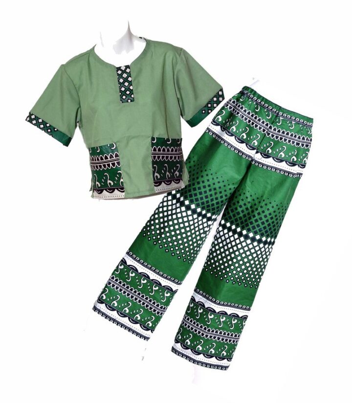 african print pants and crop top set