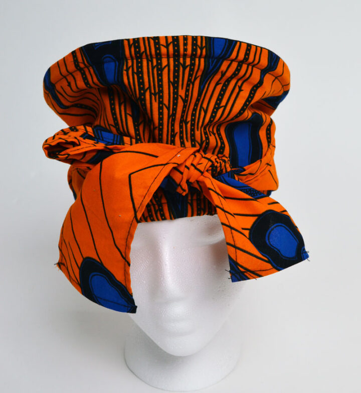orange blue bulb ankara head wrap topless hat