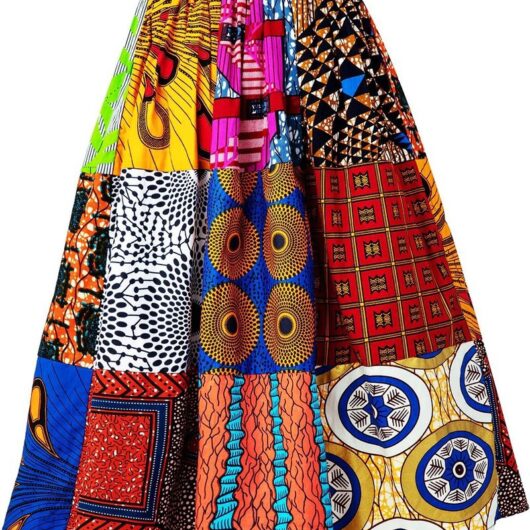 african print midi skirt made out of patchwork of ankara prints