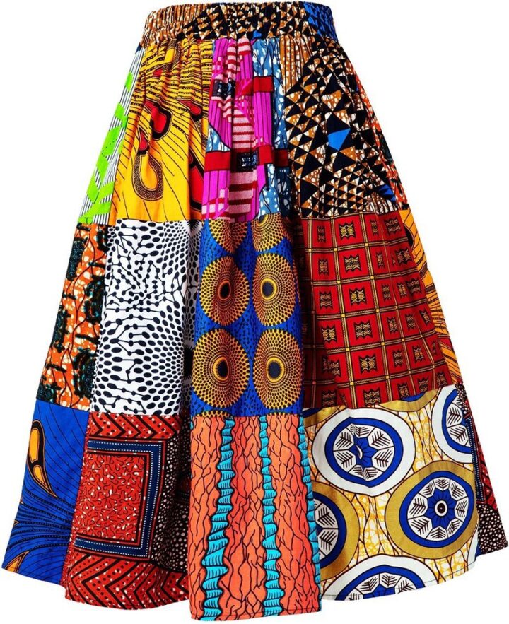 midi skirt made out of patchwork of african prints