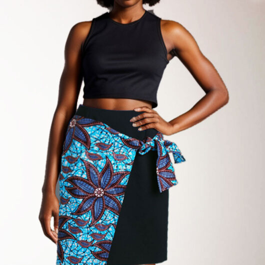 dark blue skirt with african print