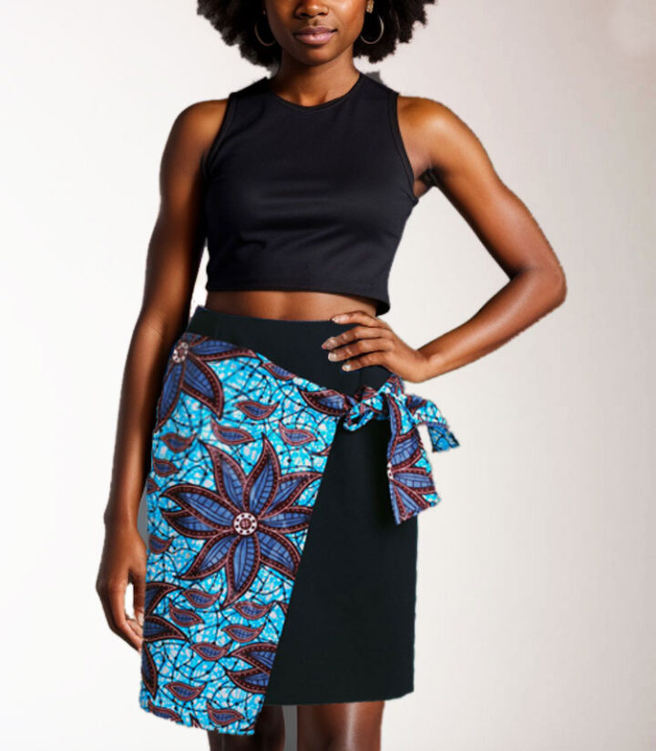 dark blue skirt with african print
