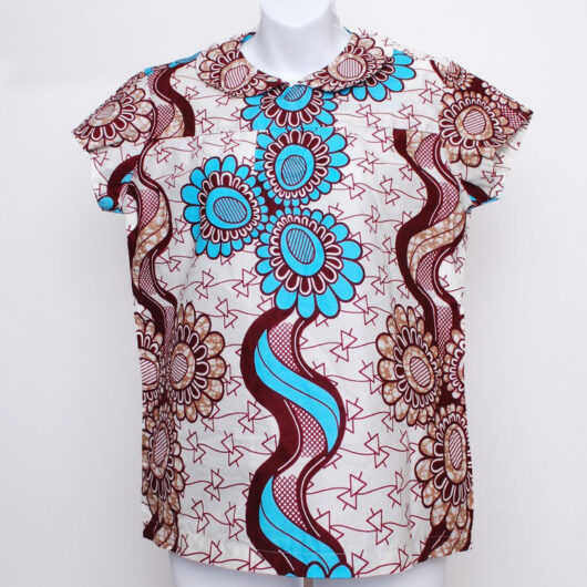 ivory color african print blouse with cap sleeves