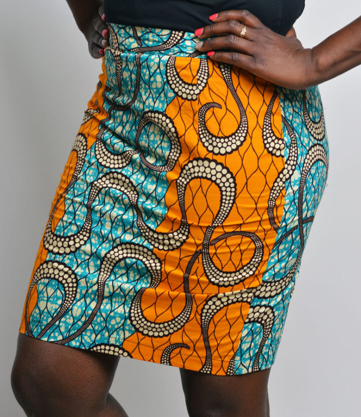 green and orange african print pencil skirt