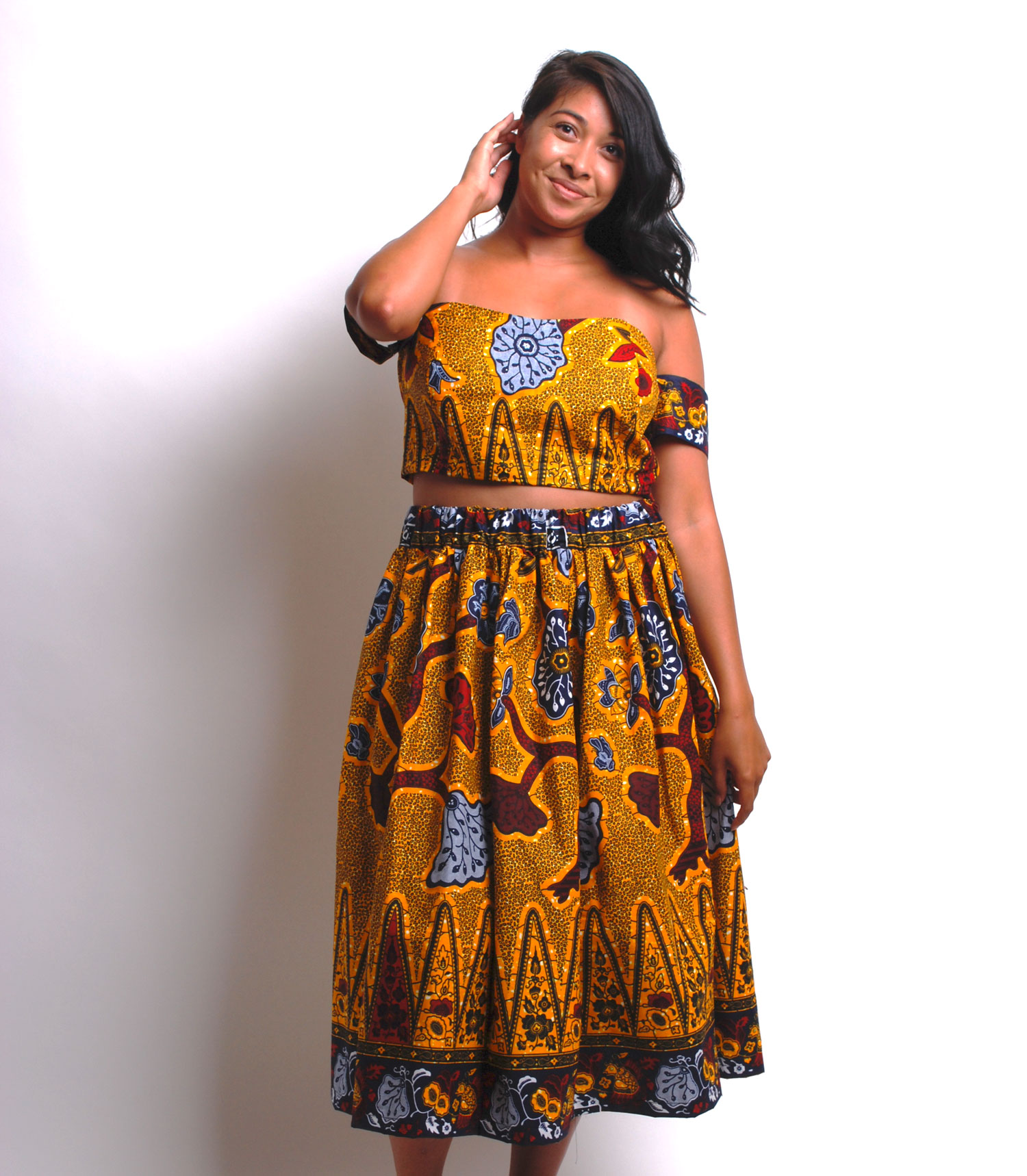 ankara skirt and off shoulder crop top - ragsnprints african fashion