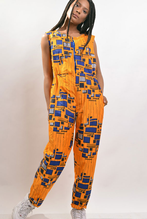 african print sleeveless jumpsuit