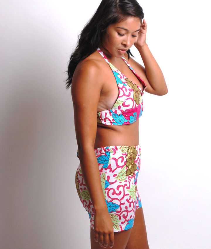 african print summer set short with elastic waist and crop top bralette