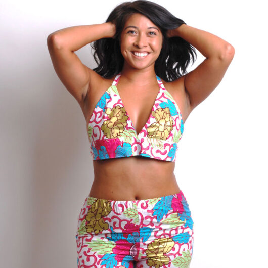 colorful african-print-shorts-top-set. high waist shorts and matching bra