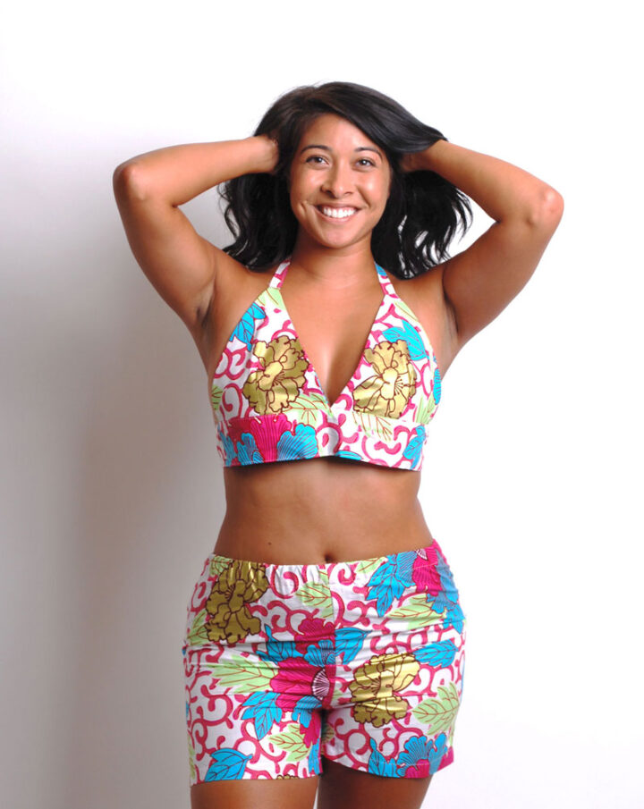 colorful african-print-shorts-top-set. high waist shorts and matching bra