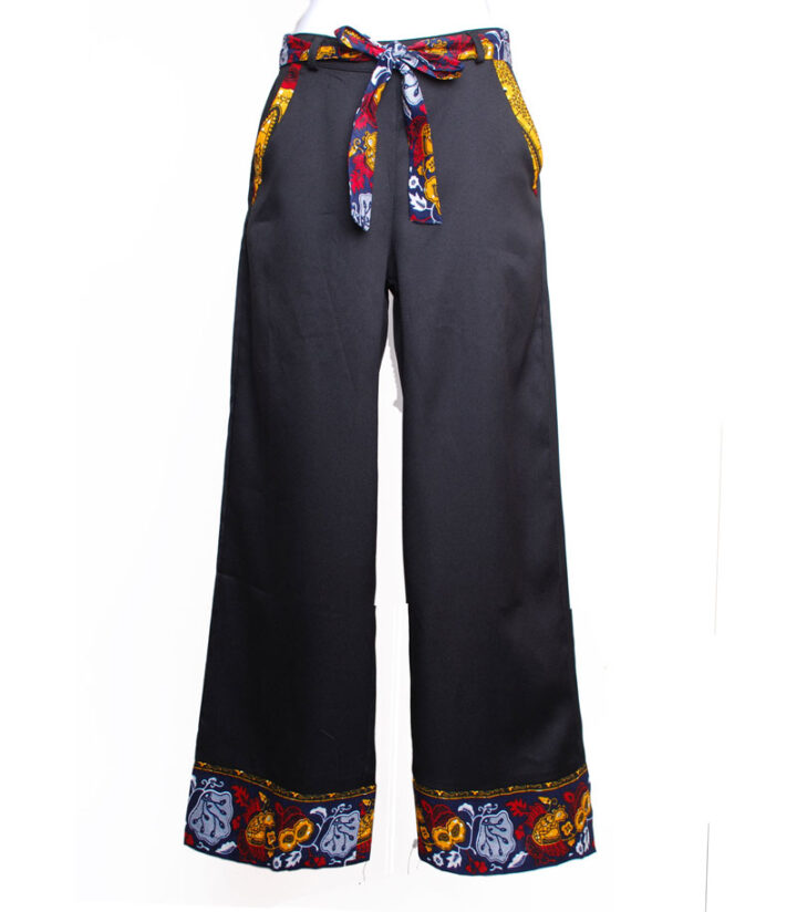 black pants with ankara trims and belt