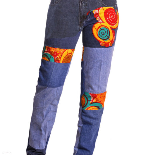 high waist african jeans with ankara patches