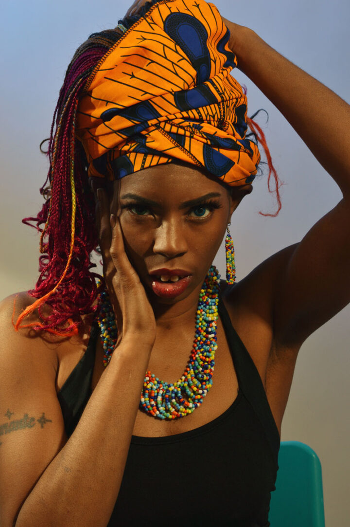 yellow and blue african print head wrap