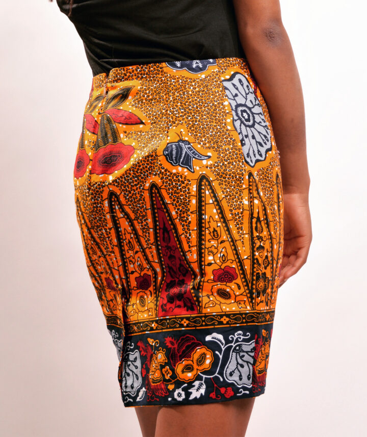 gold african print mini skirt