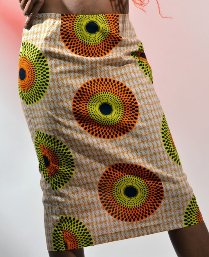 circle pattern african print midi skirt