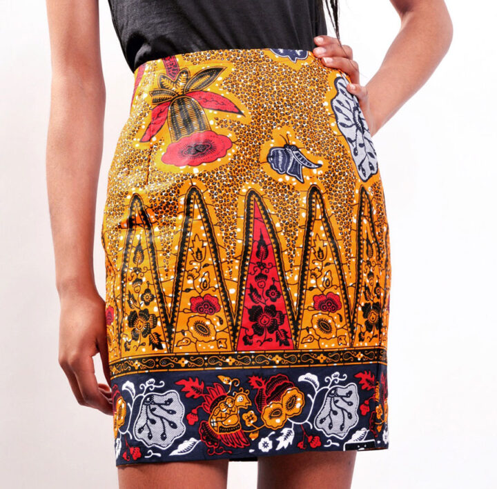 gold mini african print skirt