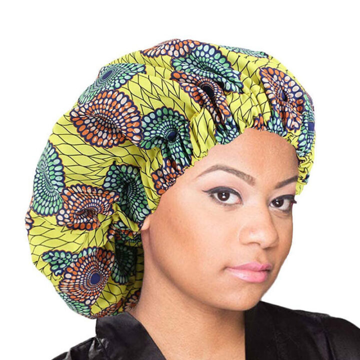 african print satin lined bonnet - women's hair night sleep cap