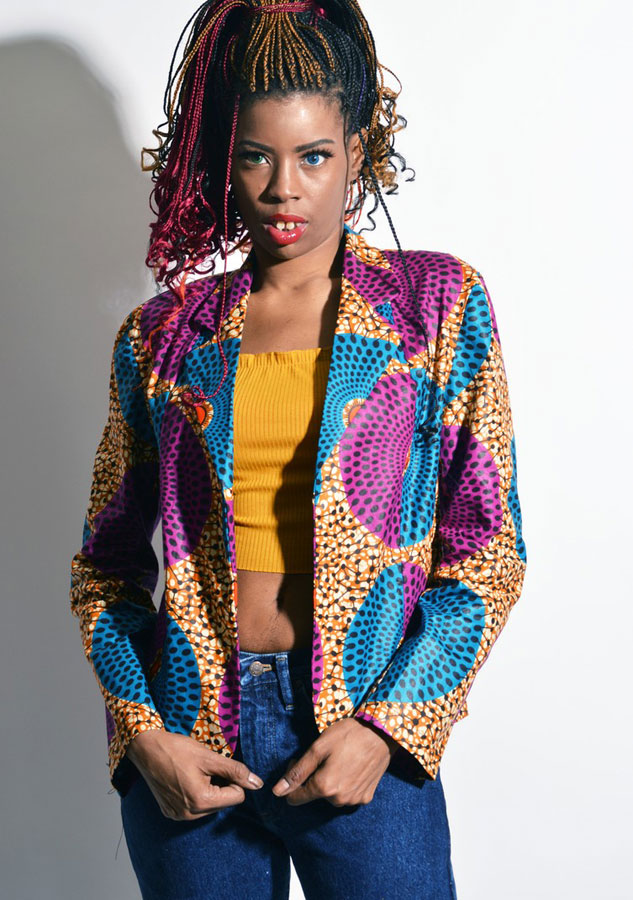 blue and pink ankara style jacket for women