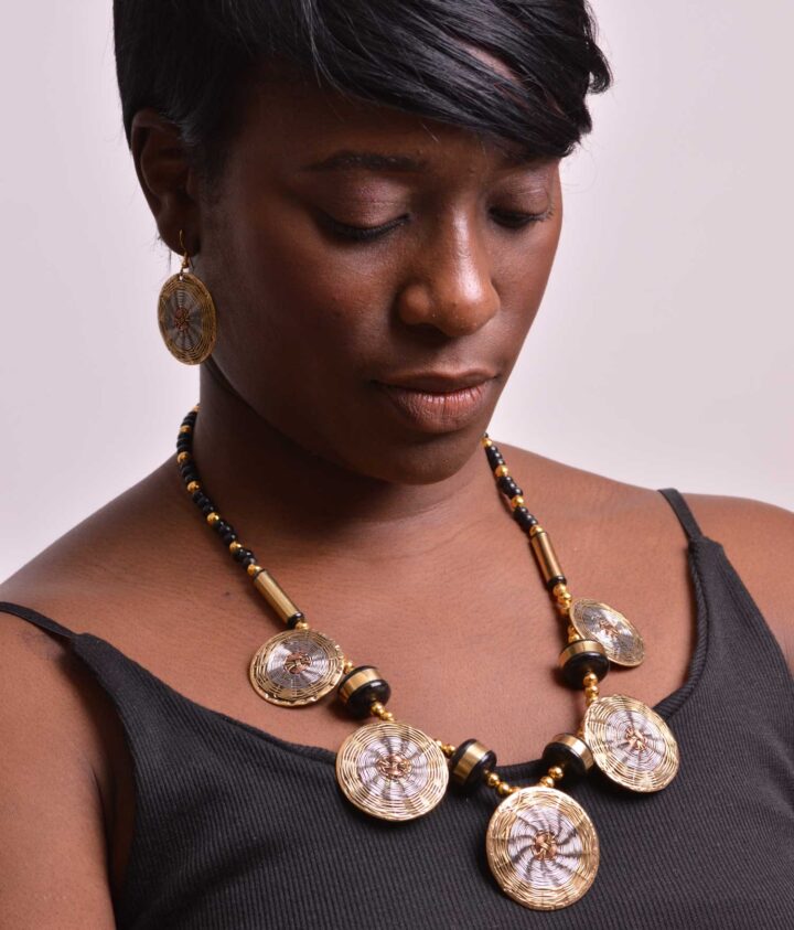 woven brass necklace & earrings set