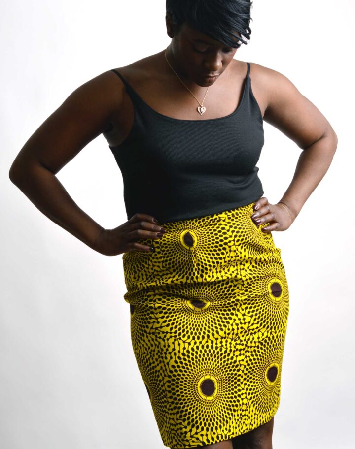 african print knee length pencil skirt