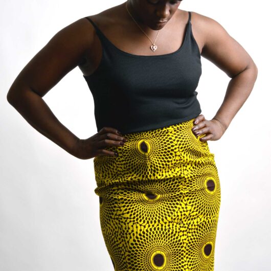 african print knee length pencil skirt