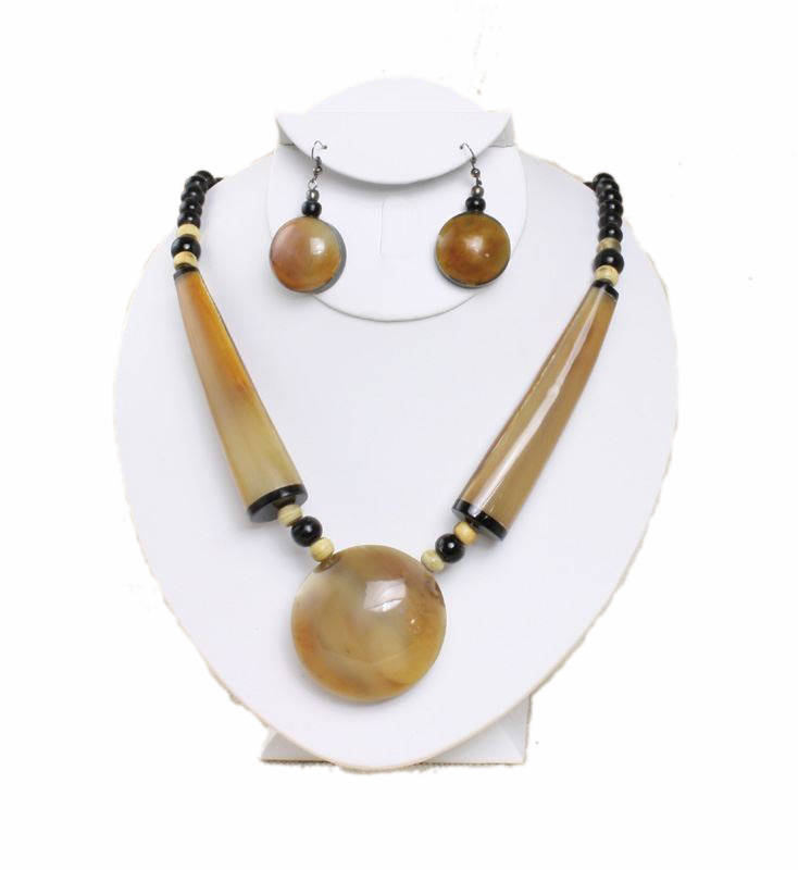 bone pendant necklace and earrings african jewelry set