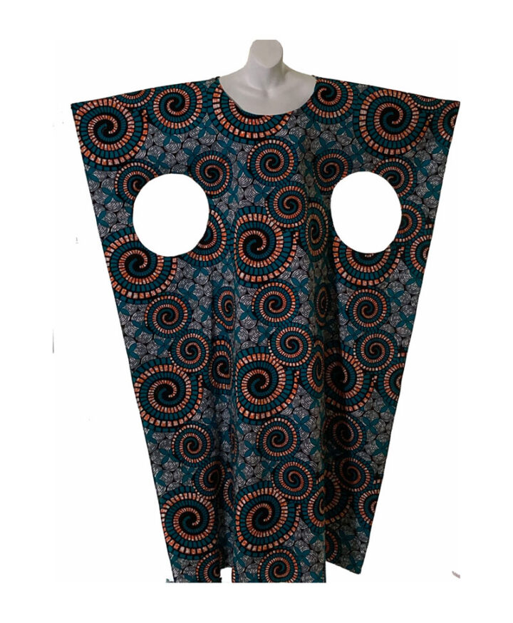 green circle patterned ankara african caftan makeba style with holes under the sleeves