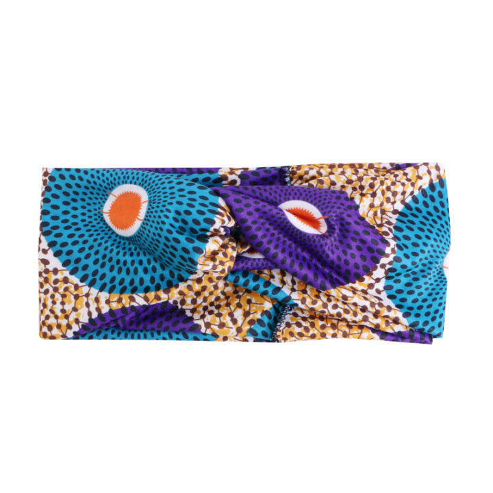 blue and purple circle african print pattern twist style head wrap