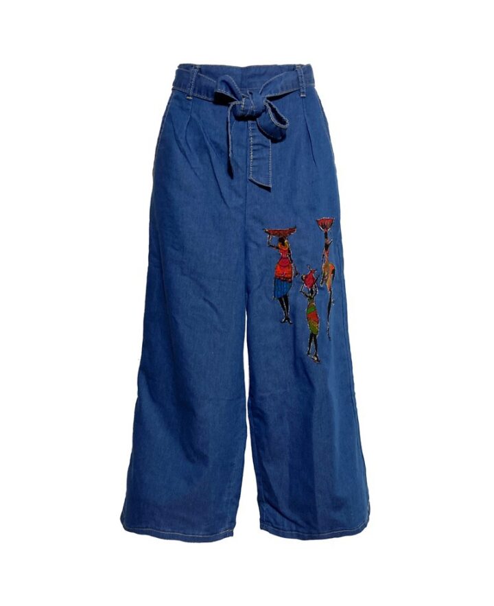 jeans capri with african print patches on side of leg