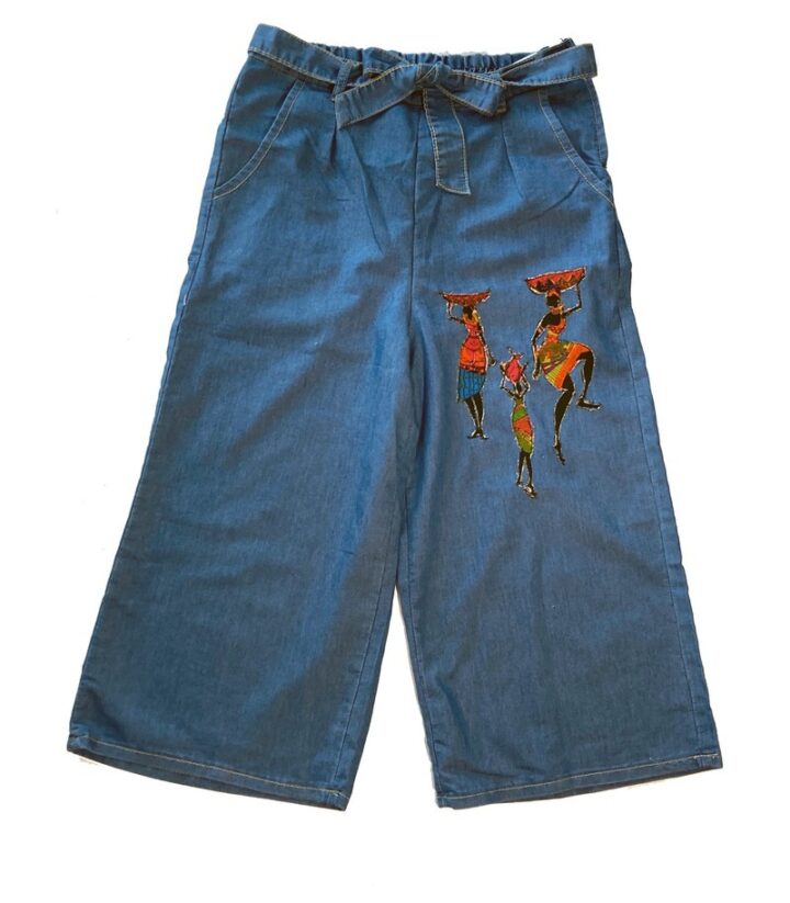 jeans capri with african print patch spread