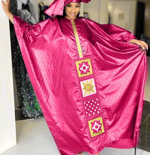 pink embroidered bazin boubou african caftan for women