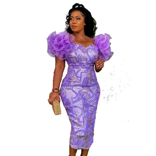 purple ankara midi dress with chiffon sleeves