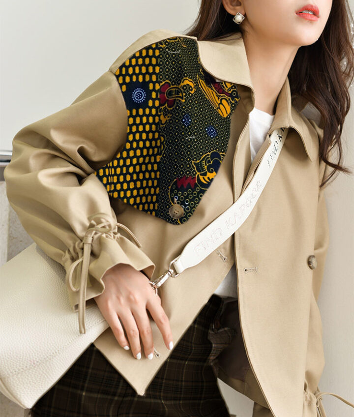 trench coat with african print patch