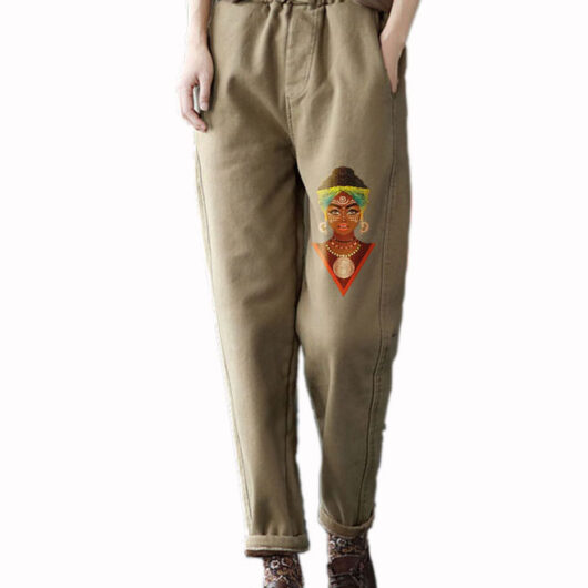loose beige cargo pants with print patch