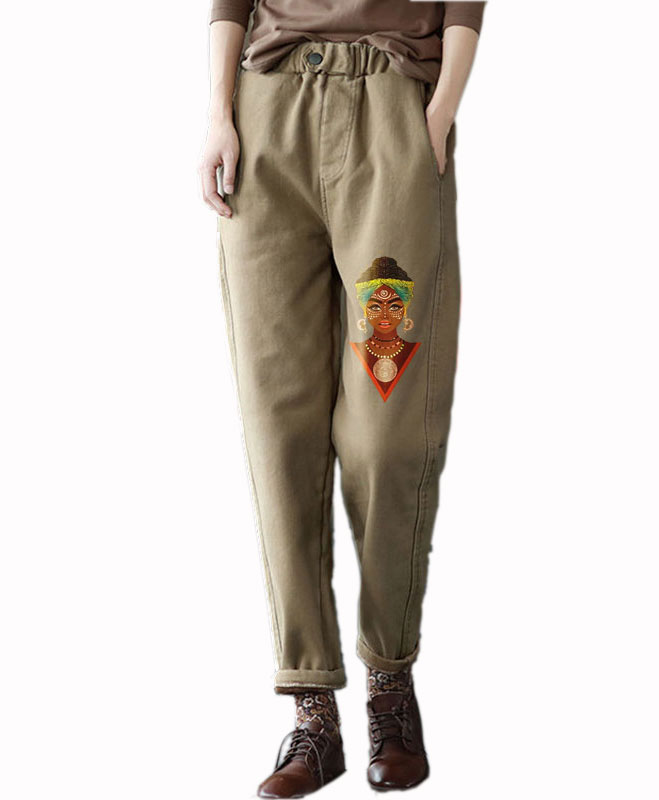 loose beige cargo pants with print patch