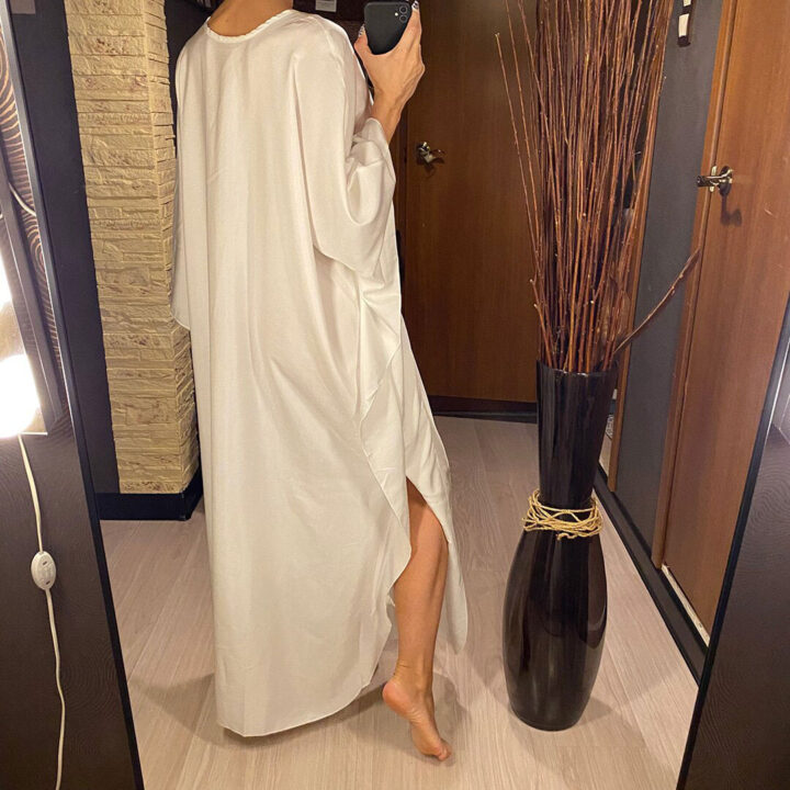 casual long robe maxi dress with long sleeves and side split